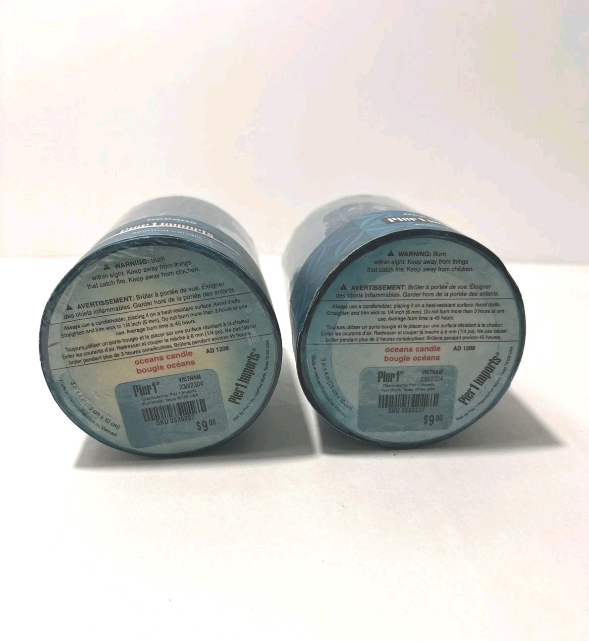 Pier 1 Imports Oceans Scented Candle 3×4 Inch Lot of 2 New Sealed Candles