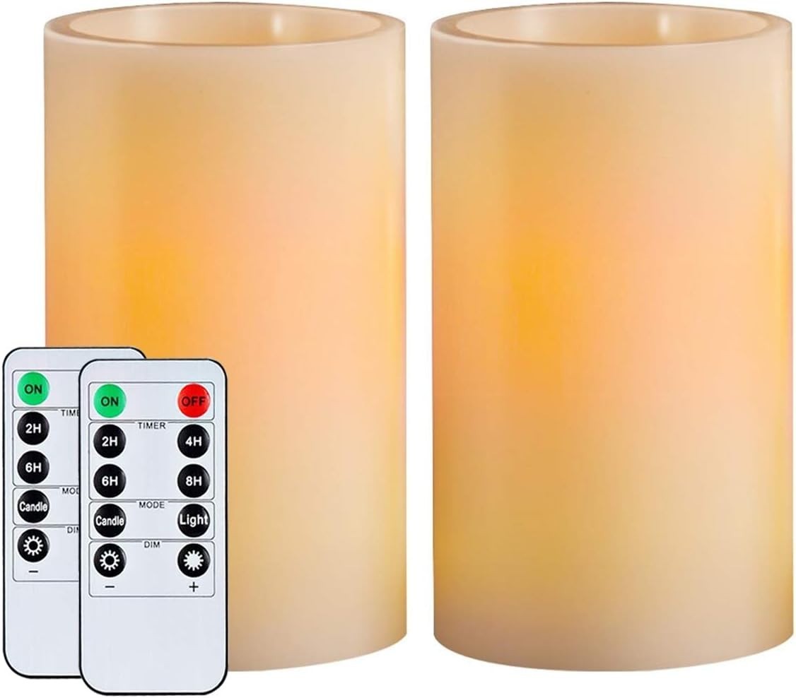 Amber Yellow Flickering Flameless Candles – Dimmable & Timer-Enabled Set of 2