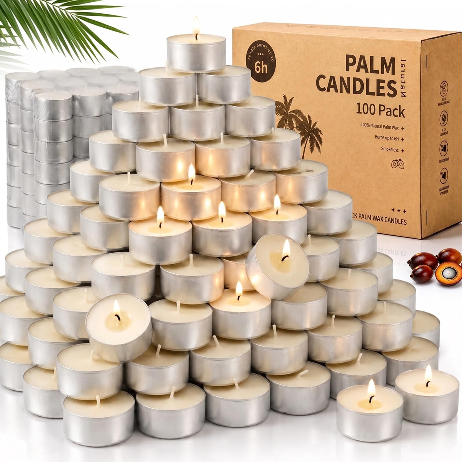 100 Pack Tea Light Candles – Long Burning 6-7 Hours, Bulk Tealights for Events