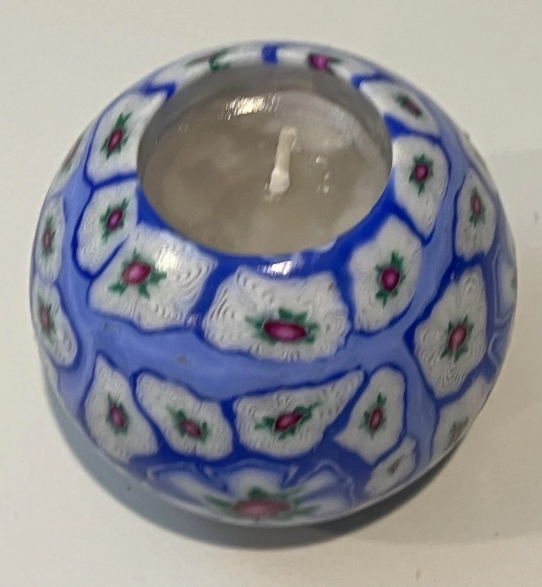 Lot Of 2 VTG 90s Glowing Candle Blue White Globe Candle Millefiori NEW!