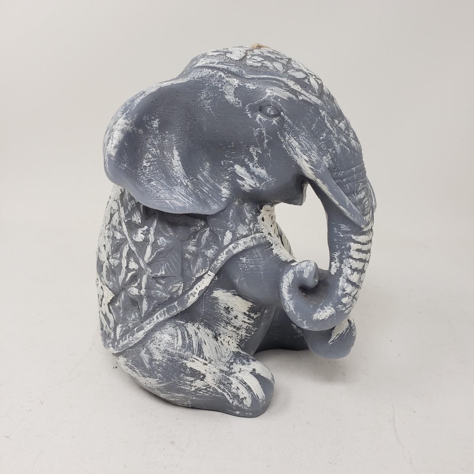 Elephant Candle Sitting Gray White Accent Costumed Wax India 6inch
