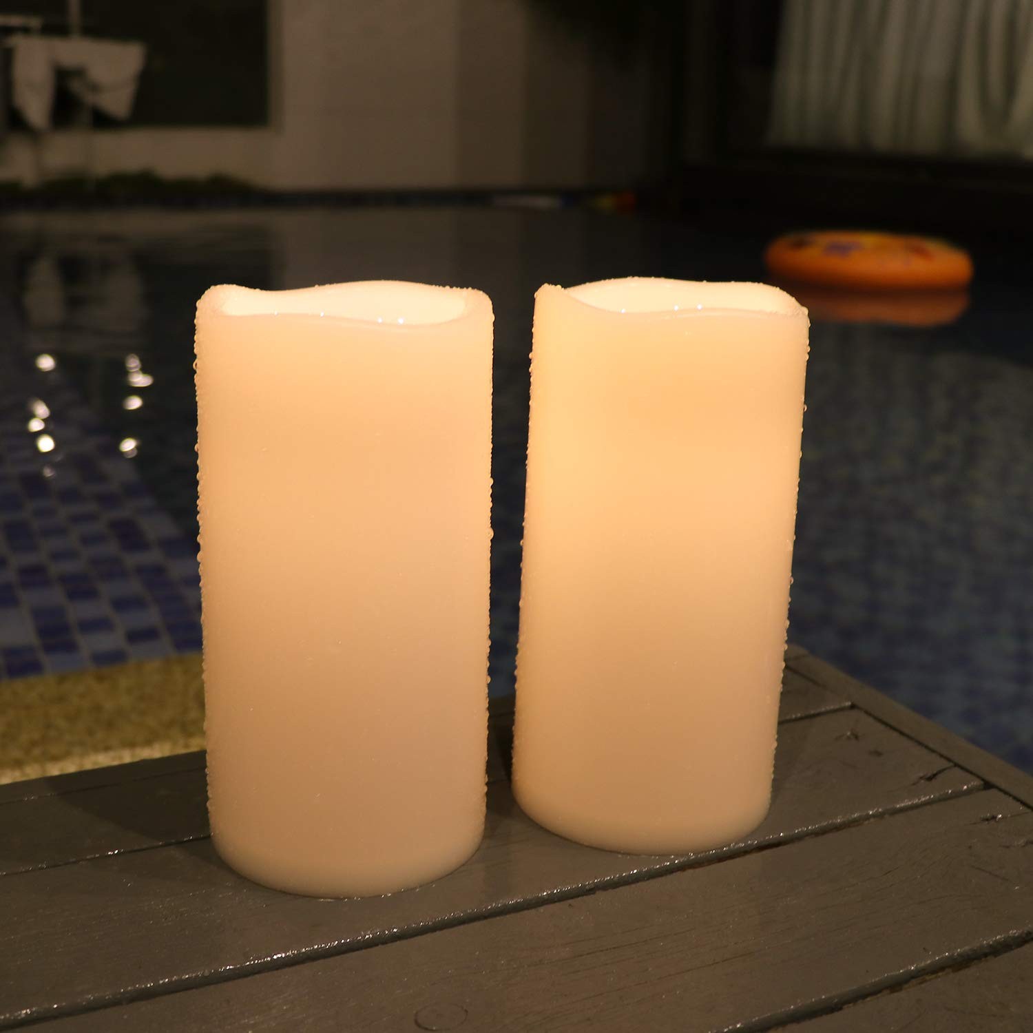 3″ x 6″Outdoor Flameless Flickering Candles with 6 Hour Timer, 3 AAA Batterie…