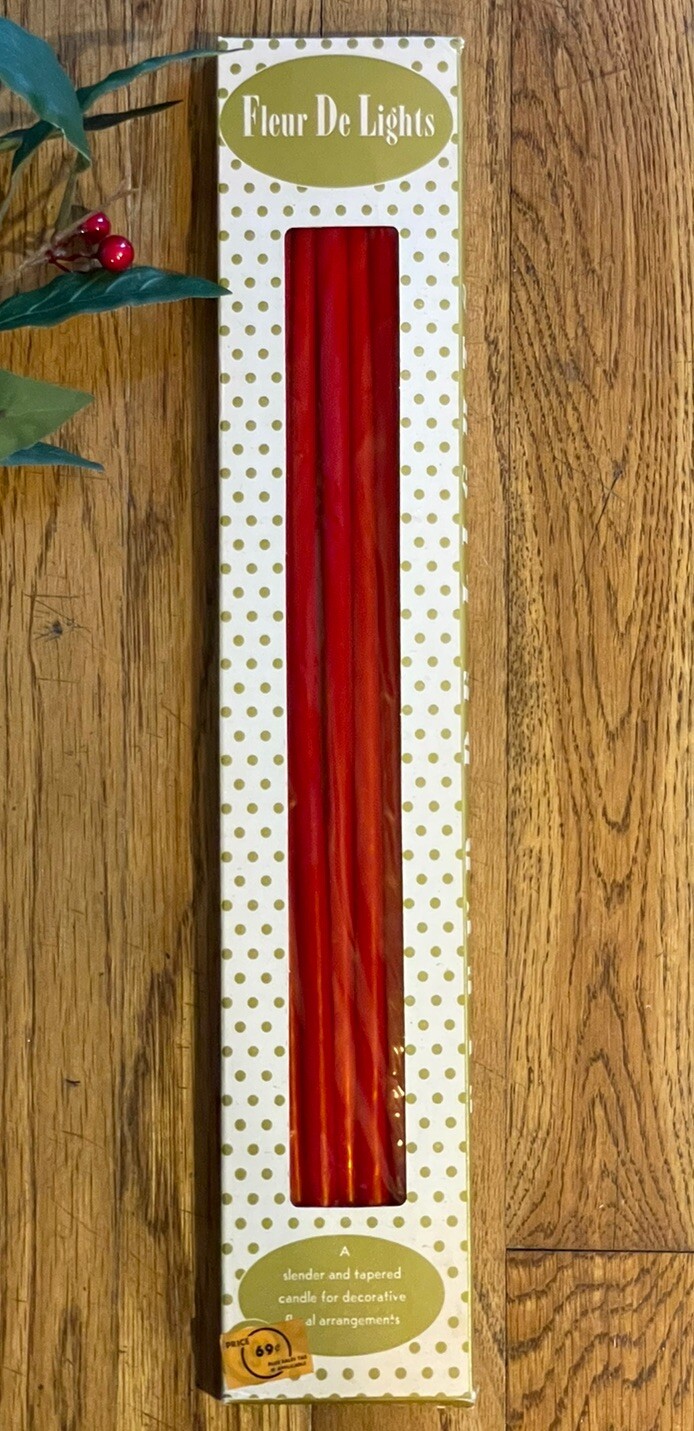Vtg Emkay Muench Kreuzer Slender Taper 15.5” Candles RED Box of 8 ~2 Taped