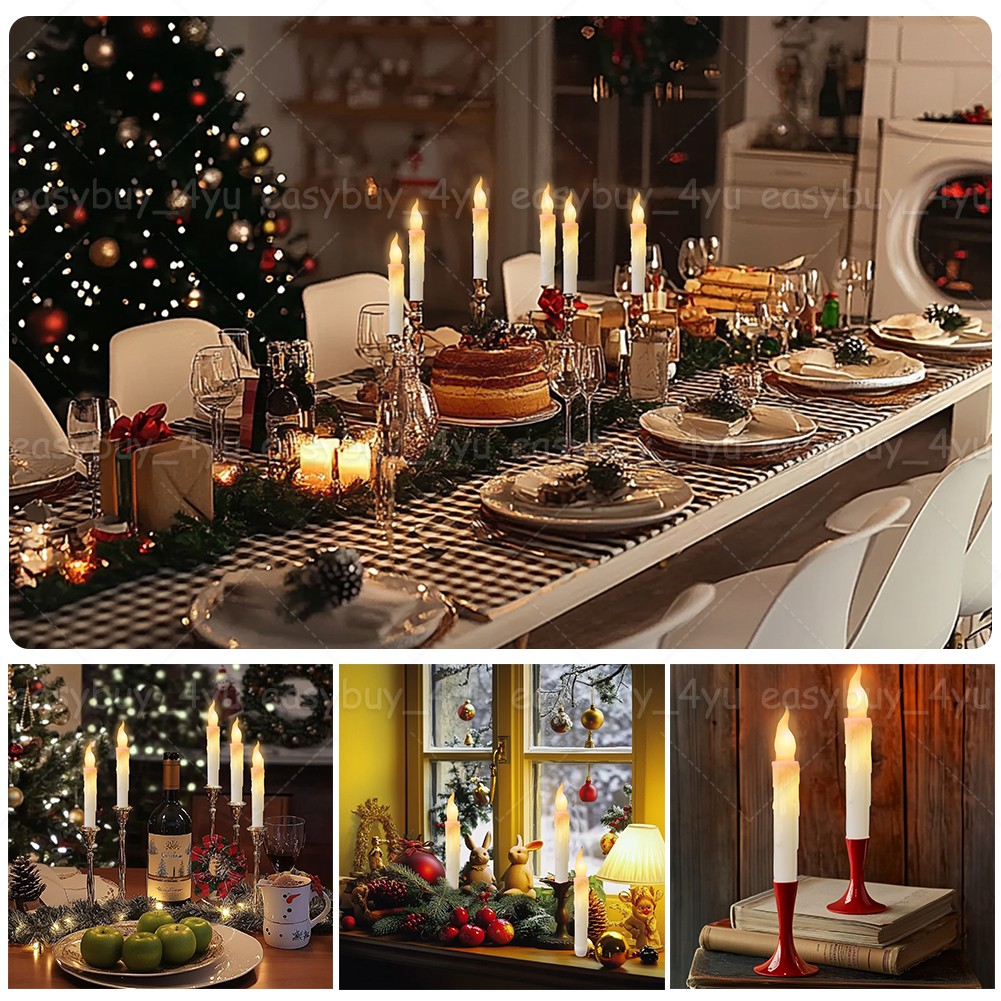 12PCS Battery Operated Flameless LED Taper Candles light Christmas Window Candle