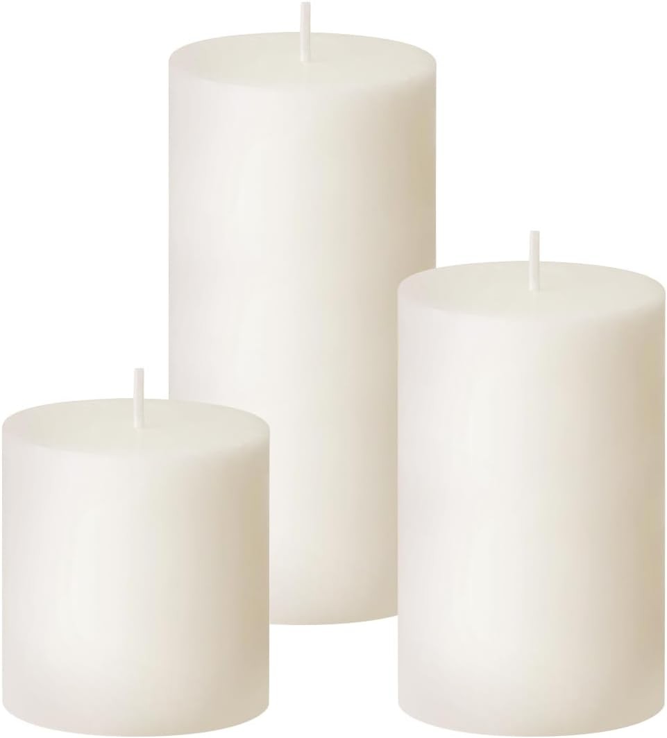 Red Unscented Pillar Candles 3-Pack Dripless & Smokeless, Long-Burning Thick