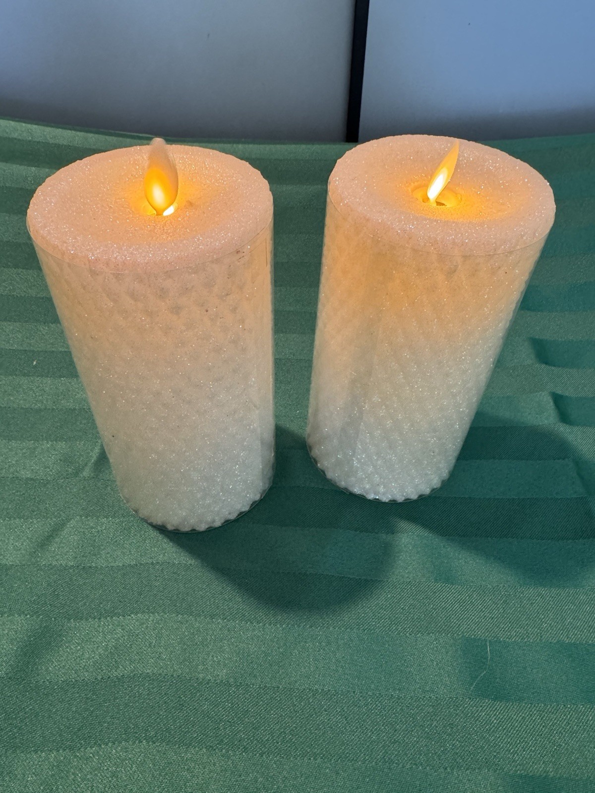 2-Luminara Battery Operated Flameless Pillar Candles Ivory Honeycomb BEAUTIFUL.