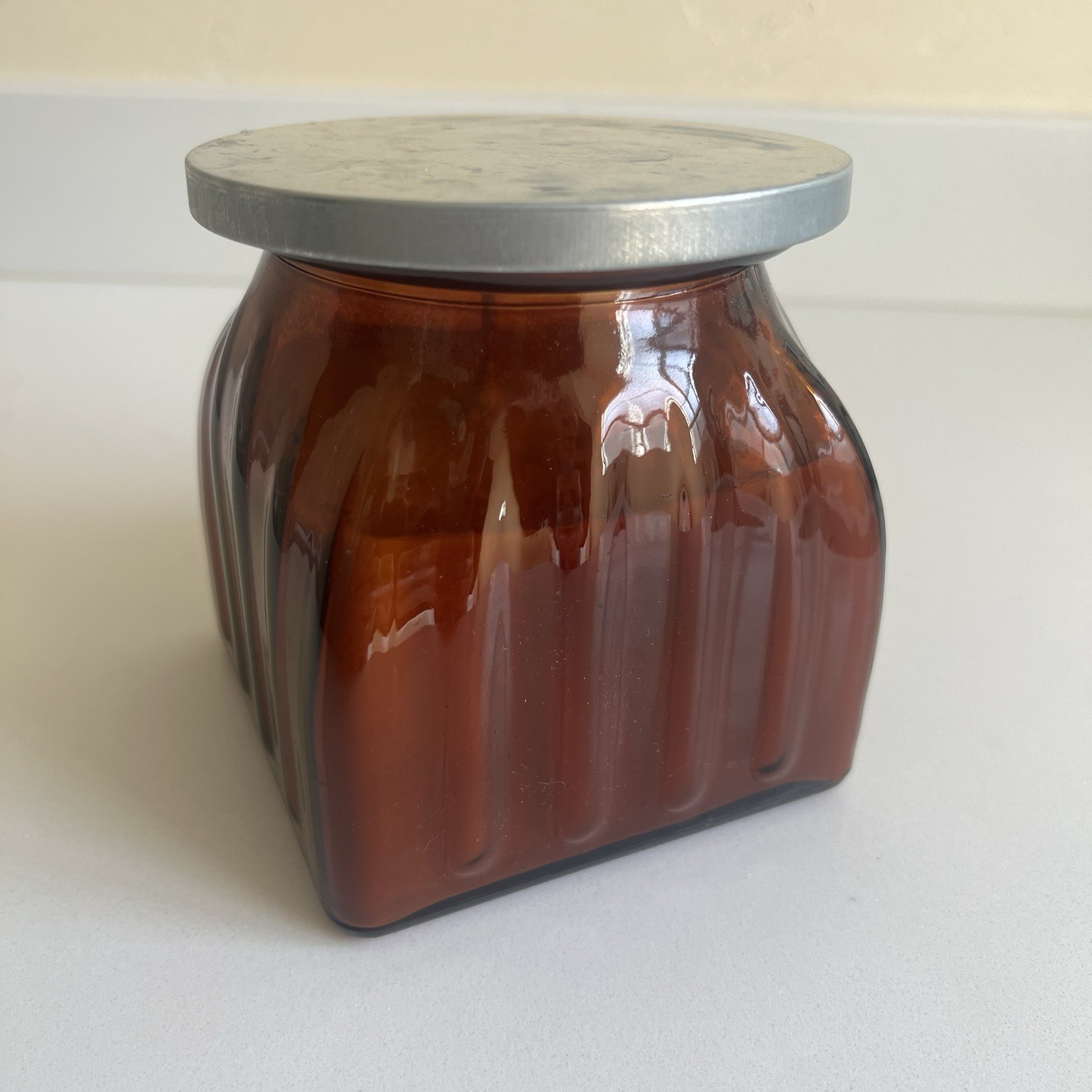 Langley Empire Candle Almond Froth 17oz Amber Fluted Glass Jar Single Wick USA