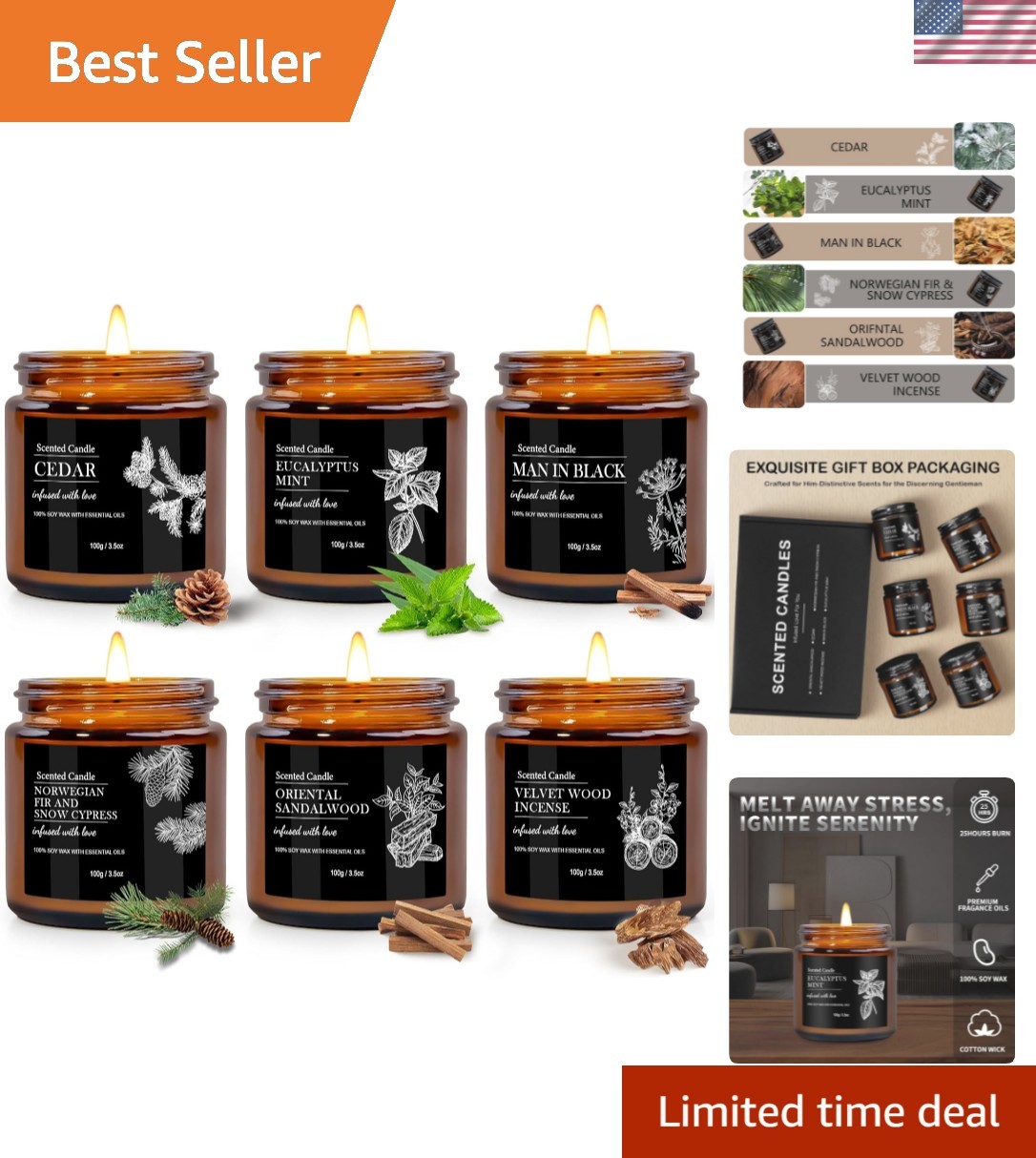 Scented Candles for Men | 6 Pack Candles for Home Scented, 150 Hour Burn Time…
