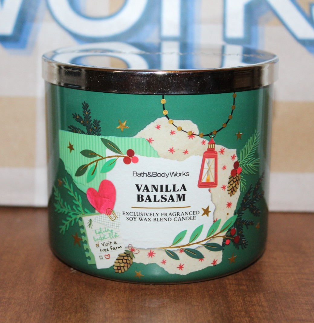 Bath & Body Works VANILLA BALSAM 3 Wick CANDLE 25-45 Hrs 14.5 oz New!