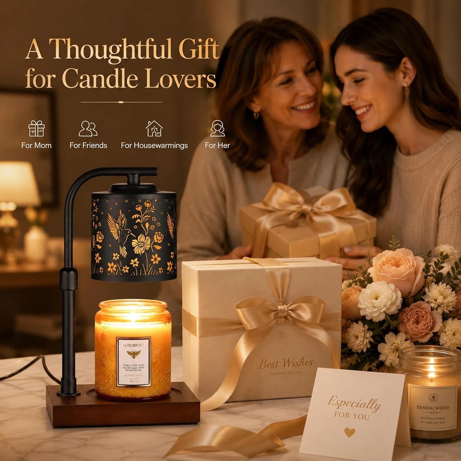 Candle Warmer Lamp with Adjustable Height Dimmable for Jar Candles Gift Home