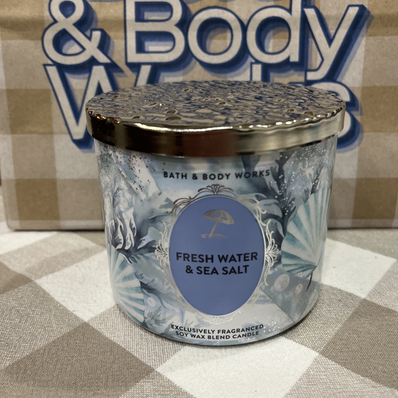 Bath & Body Works FRESH WATER & SEA SALT 🏖️🐚 3 Wick SCENTED Candle 25-45 Hrs