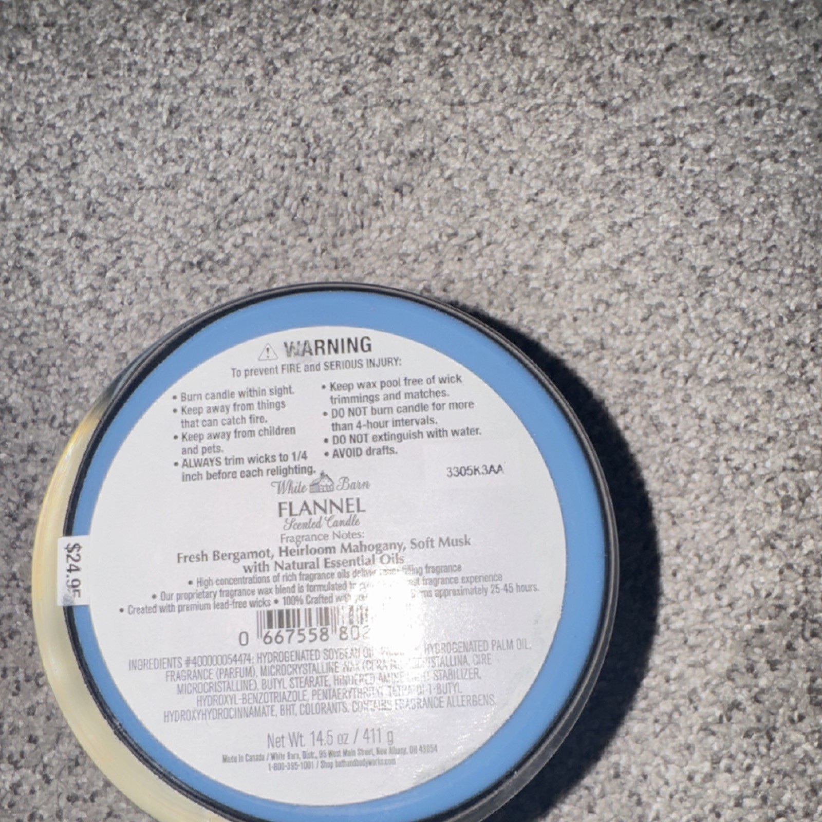 White Barn Flannel Scented Jar Candle Blue 3-Wick 14.5 oz 25-45 hrs Burn Time