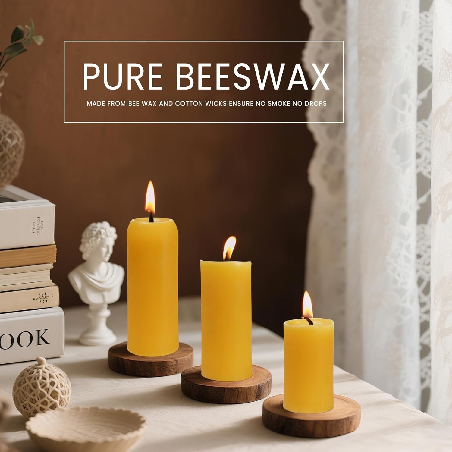 Small Pillar Candles 4-Pack 10-H Long Burning 100% Natural Beeswax WINTER STORM