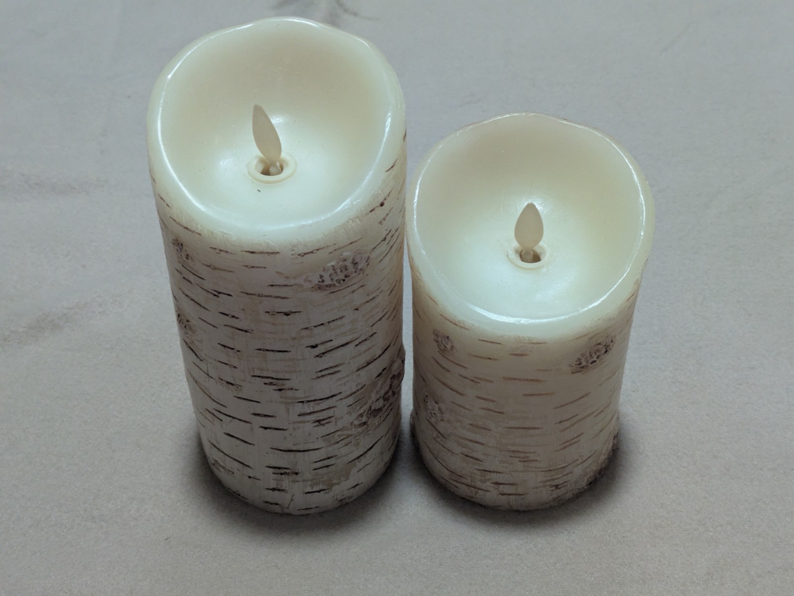 Luminara Flameless Moving Flame Pillar Candles Birch Bark Tree NO BATTERIES