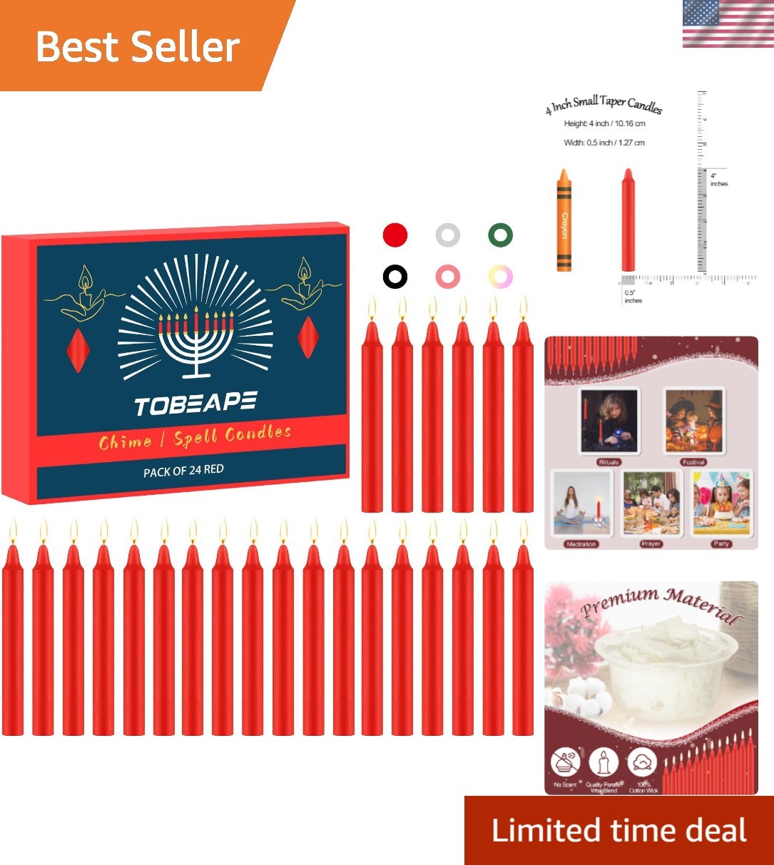 24-Pack of 4-Inch Red Unscented Taper Candles – Perfect for Spiritual Practices