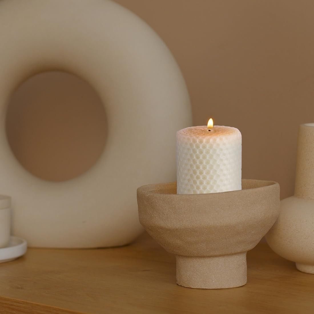 Classic Handmade Beeswax Pillar Candles – Unscented Elegance in 3 Count