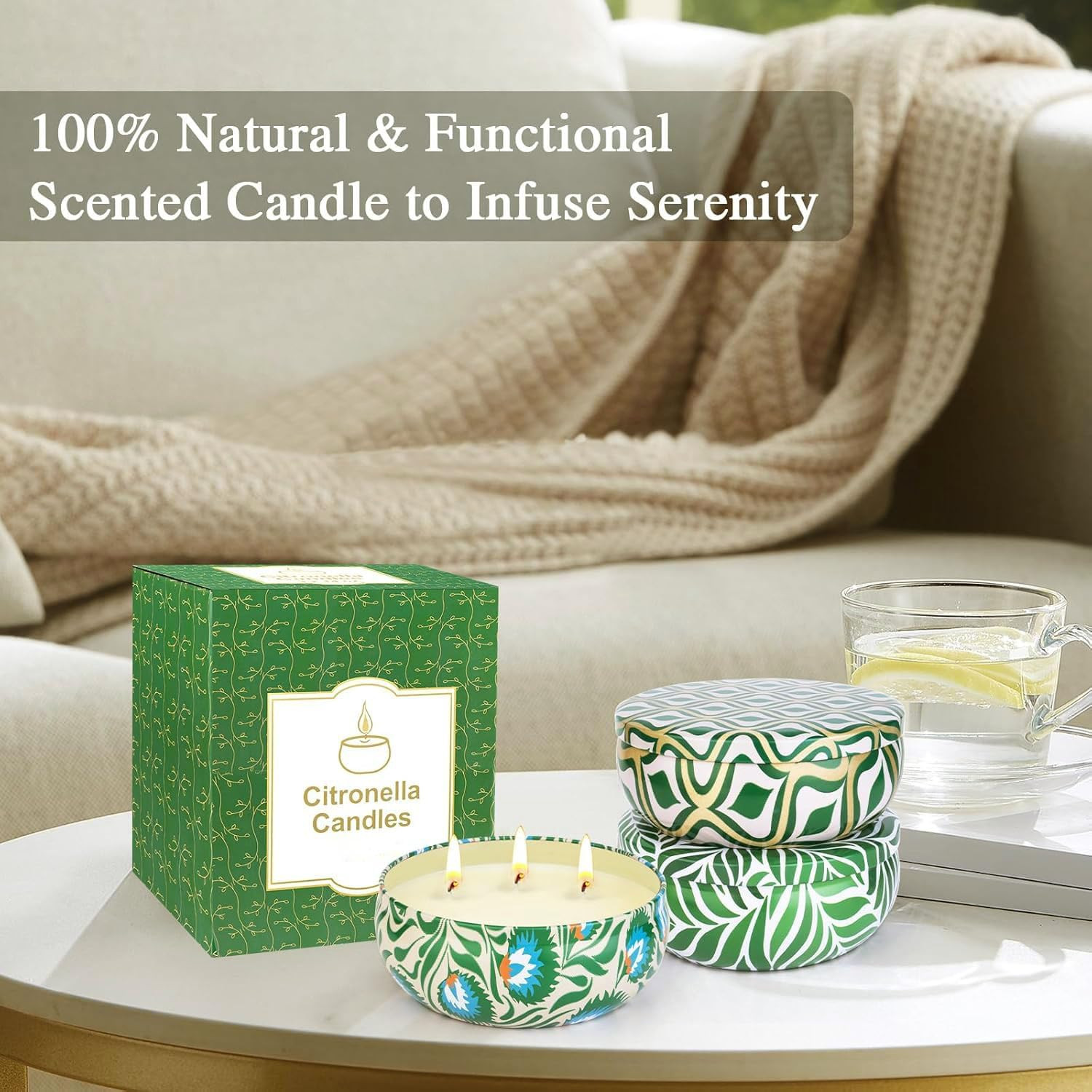3 Pack Citronella Soy Wax Candles 36 oz 3 Wick Outdoor Patio Jar Candles