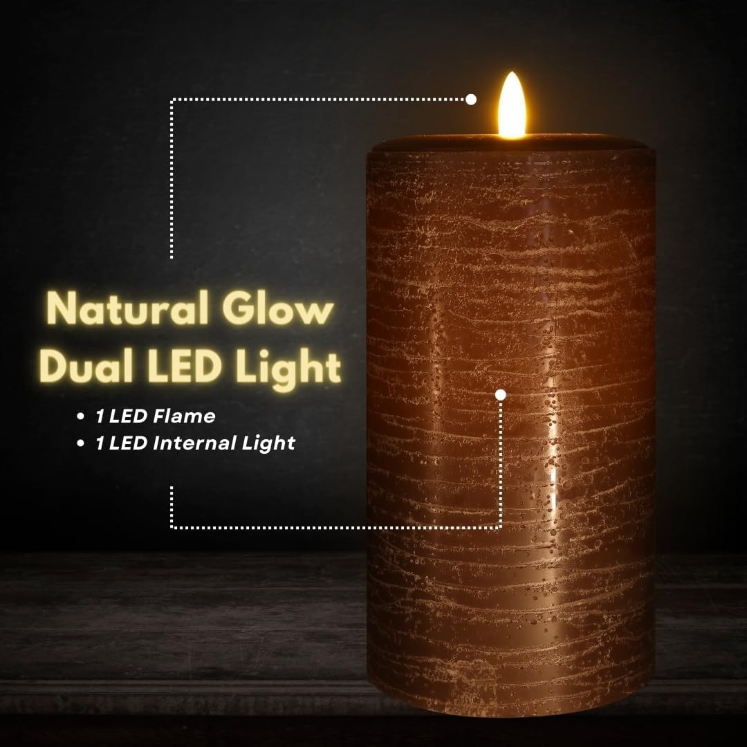 Natural Glow Candles, Battery Operated Flameless LED Pillar Candle, Cocoa Brown,
