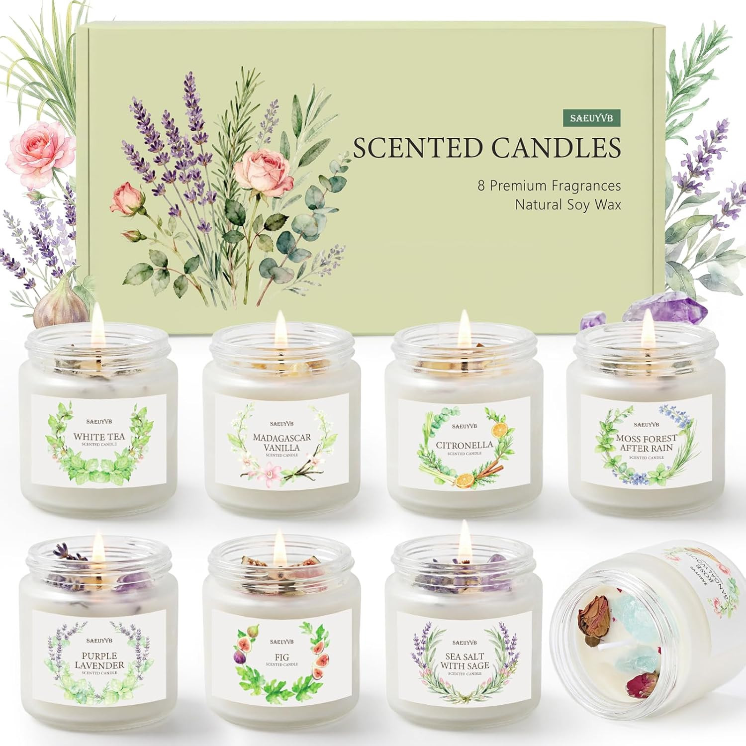 8 Pack Scented Candles for Home,28Oz Crystal Soy Candles-200 Hour Long Lasting,A