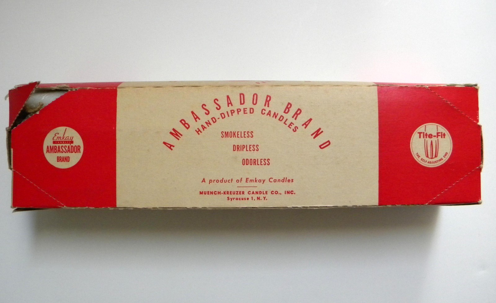 Emkay Tite-Fit Smokeless Dripless Odorless 12″ Taper Candles #6052 Box/12 (NOS)