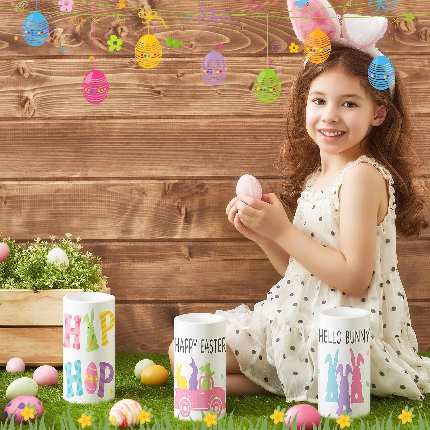 3 Pcs Pastel Easter Flameless LED Candles Battery Operated Bunny Spring Flickeri