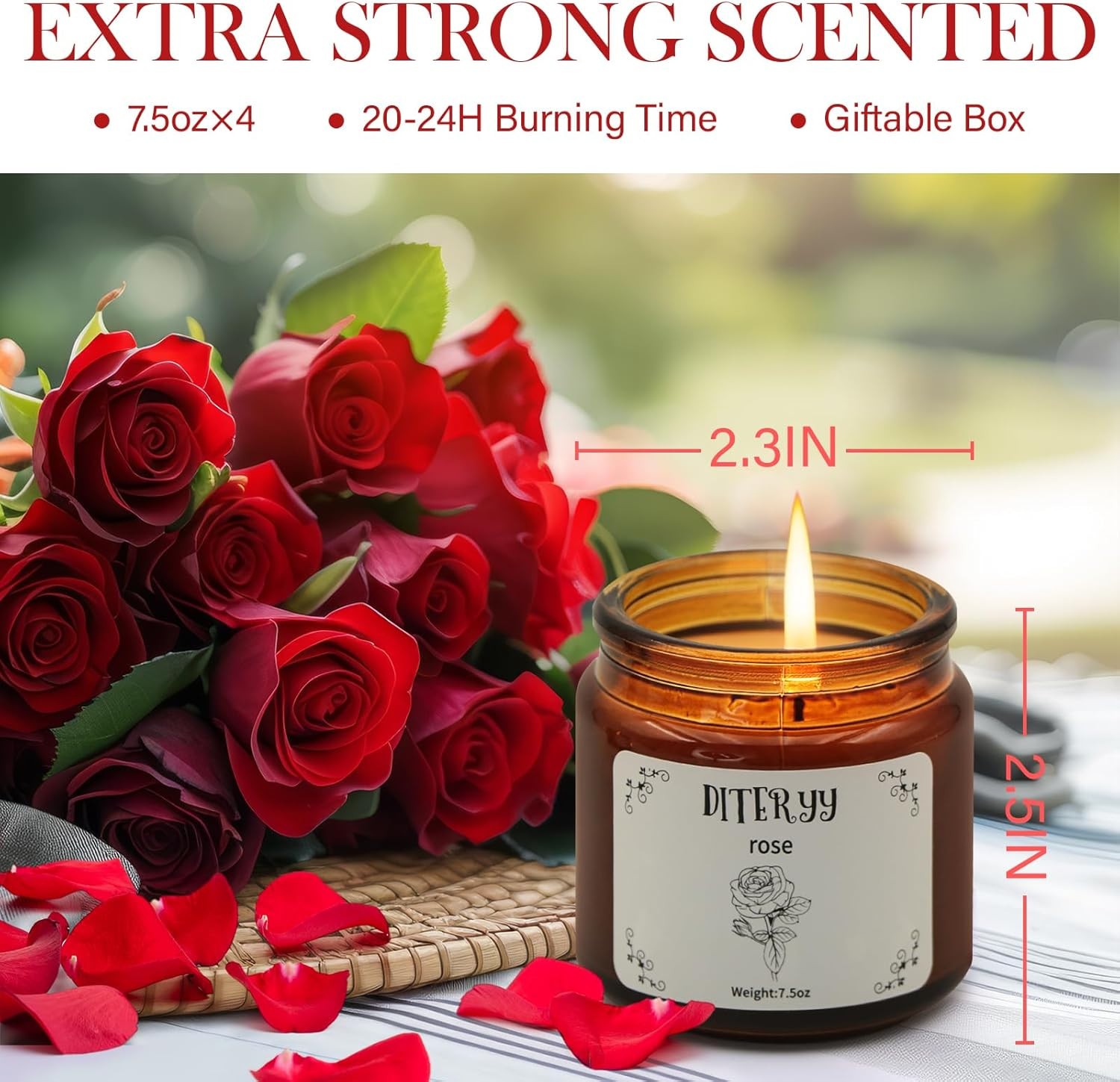 Soy Wax Scented Candles Gift Set 4 Pack Rose Lavender Orange Vanilla Jars 7.5oz