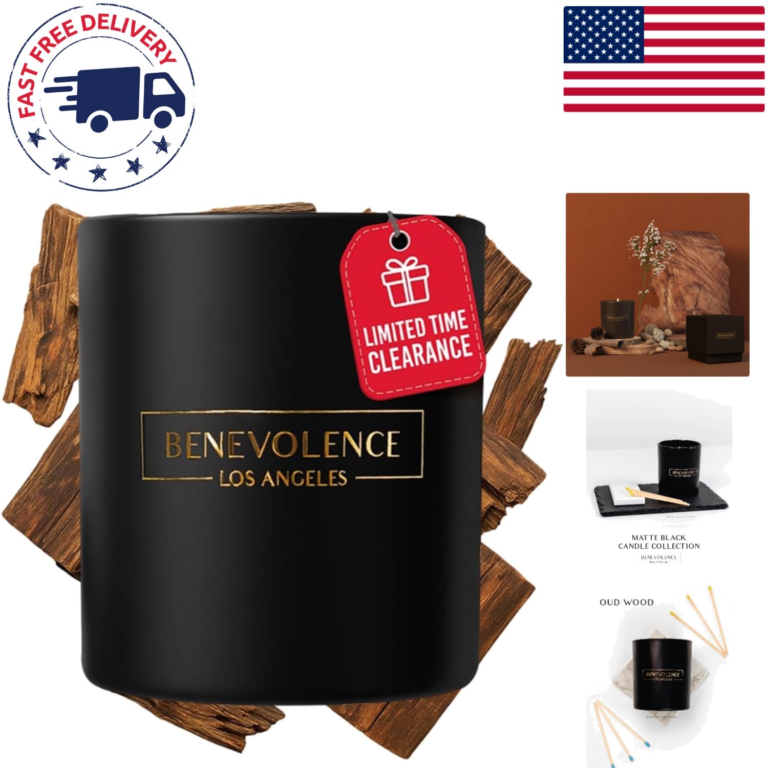 Luxury 8oz Oud Wood Candle in Matte Black Jar – Aromatherapy for Home Decor