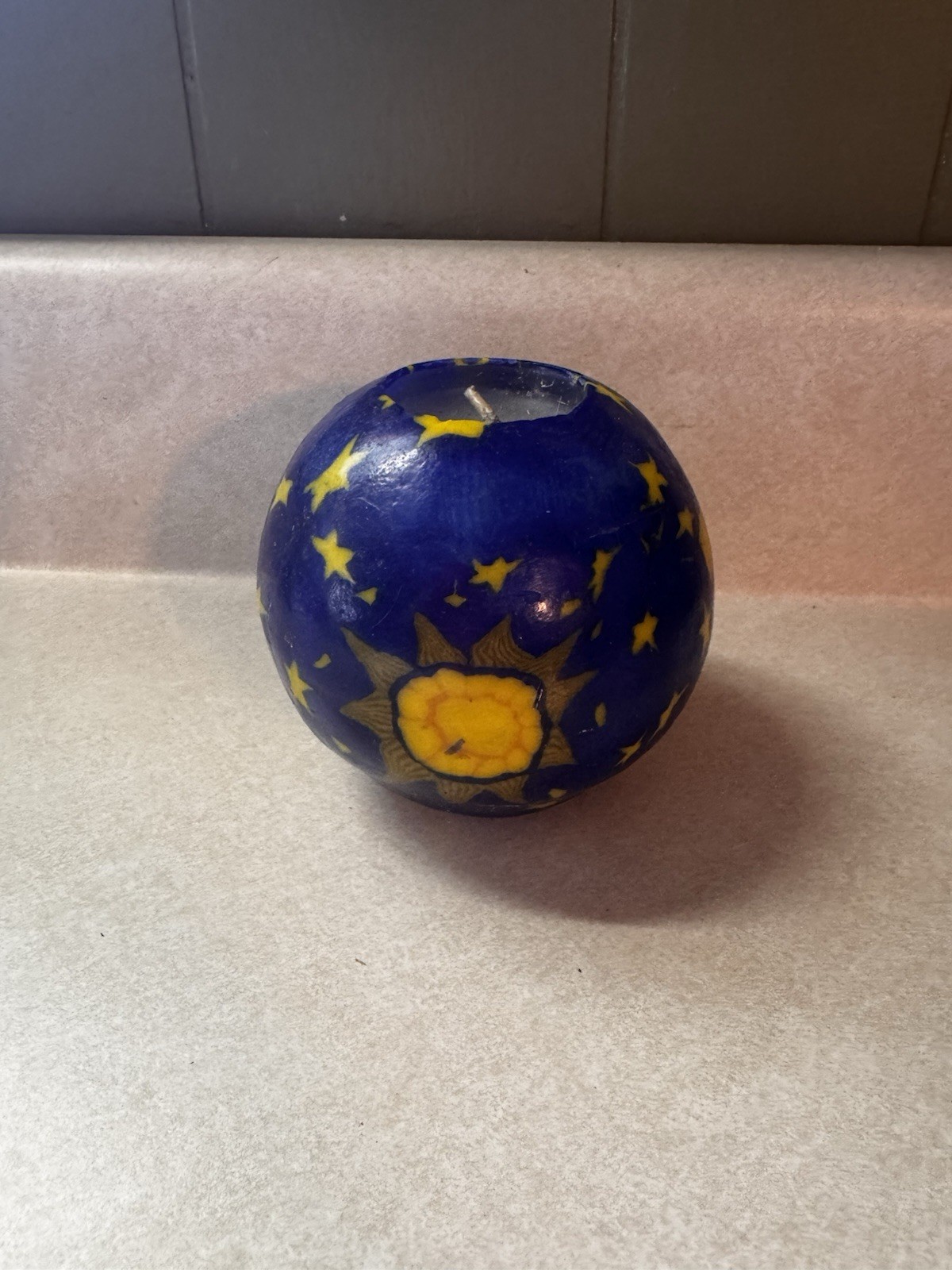 y2k celestial round candle 4in tall moon sun and stars