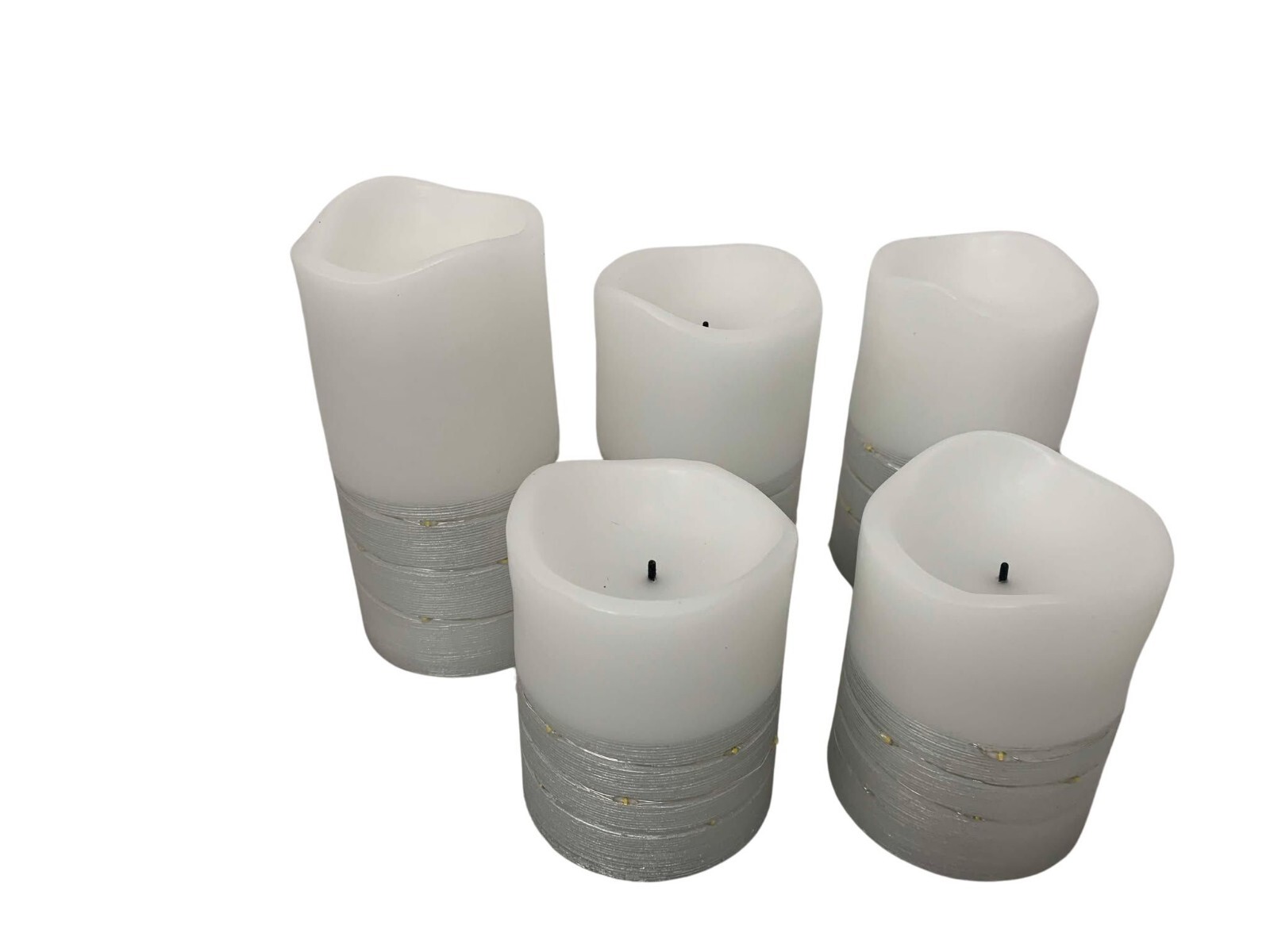 Fusion Flameless LED Candles with Silver Fairy Lights 5Pk Real Wax Battery Power