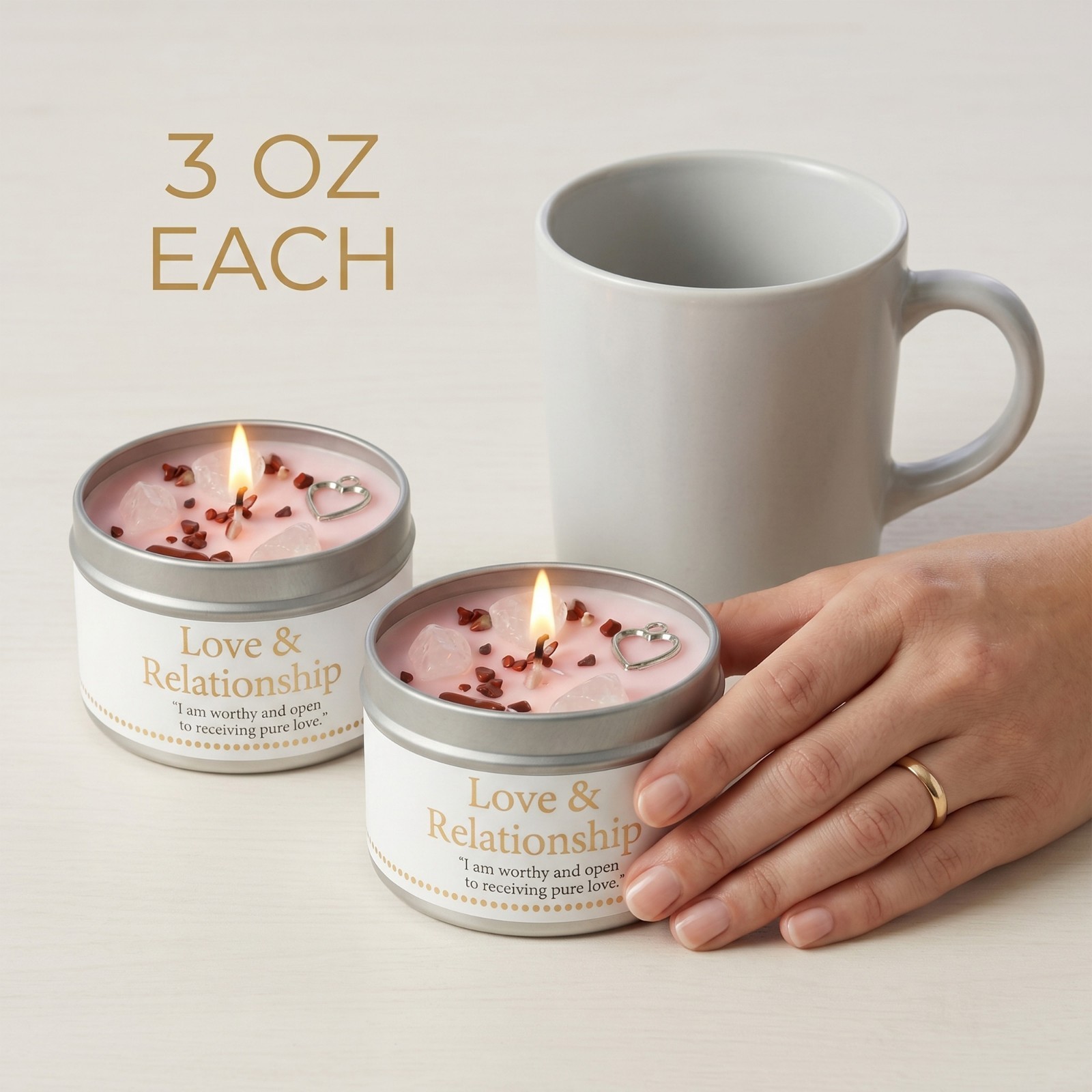 2 Pack Rose Quartz Crystal Candle Soy Love Manifestation Intention Gift