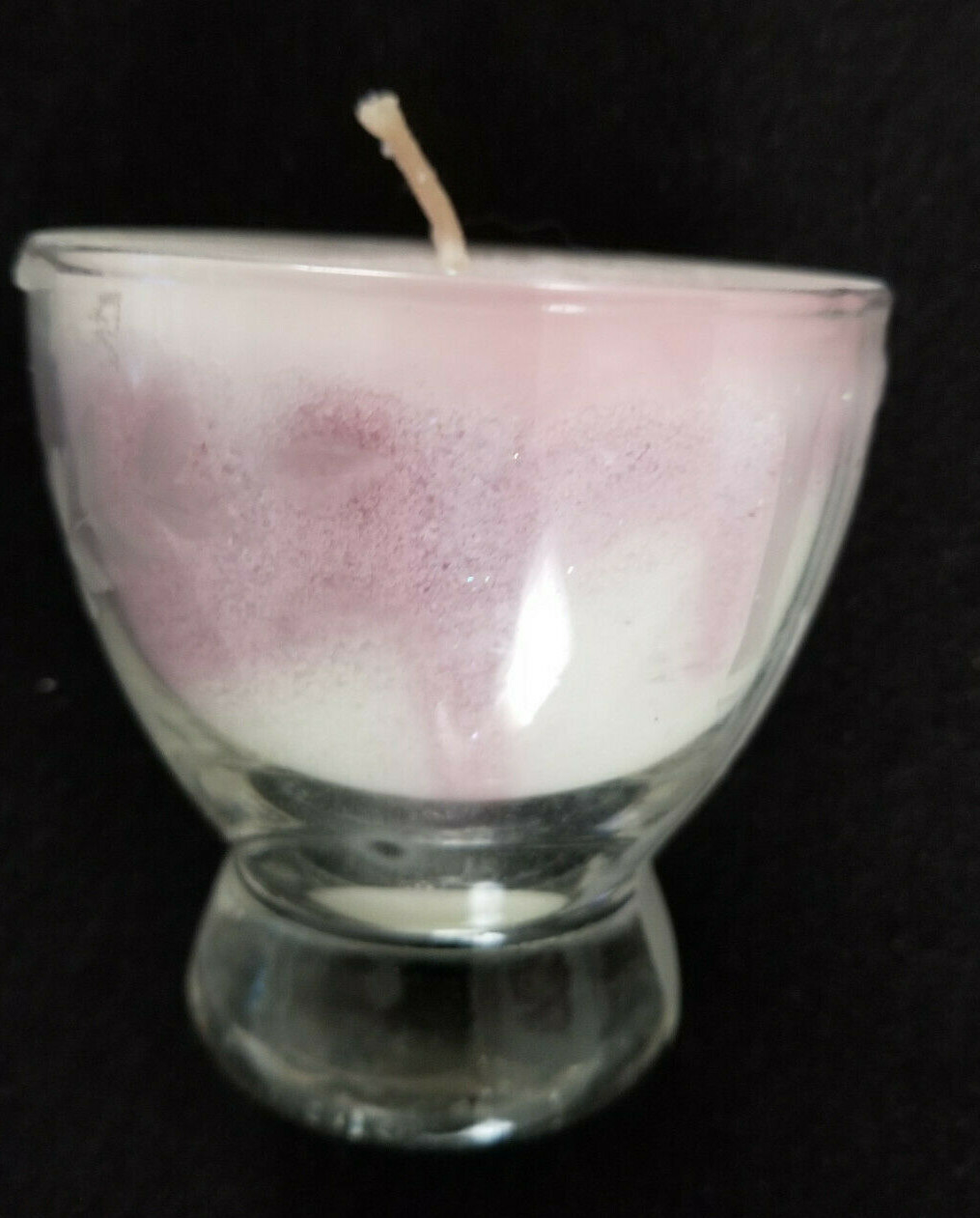 Vtg Handcrafted Wax Crystals Sparkle Candle in 1950’s Etched Glass – 3-1/2″ #2