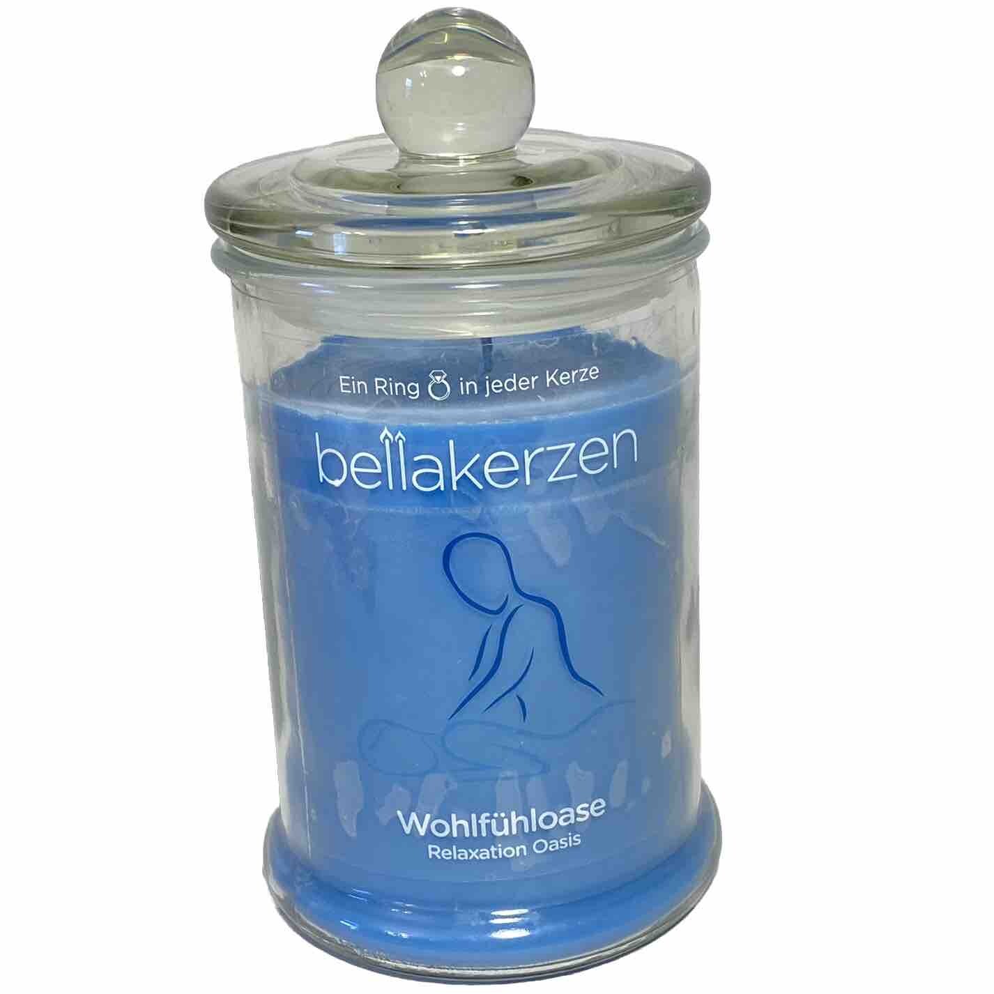 Bella Candle With Ring Inside Relaxation Oasis Scent 120 Hours Blue