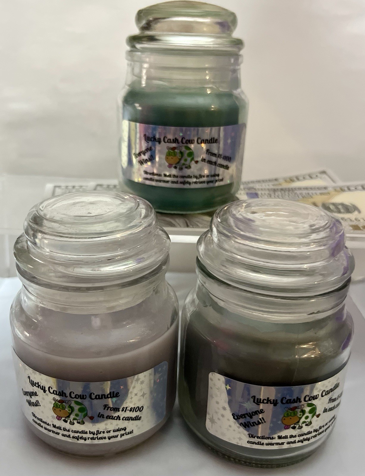 3oz. Lucky Cash Money Candle•REAL $ INSIDE•Candles CONTAINS from $1-$100