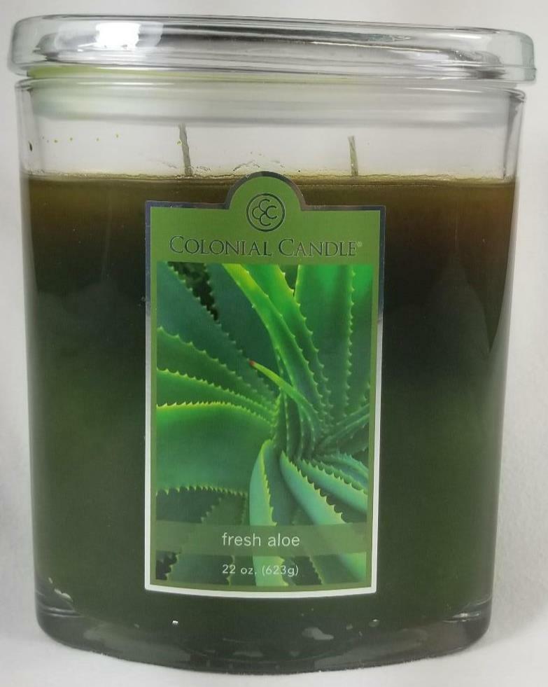 Colonial Candle FRESH ALOE Large Oval Jar 22 Oz Green Discontinued Wax