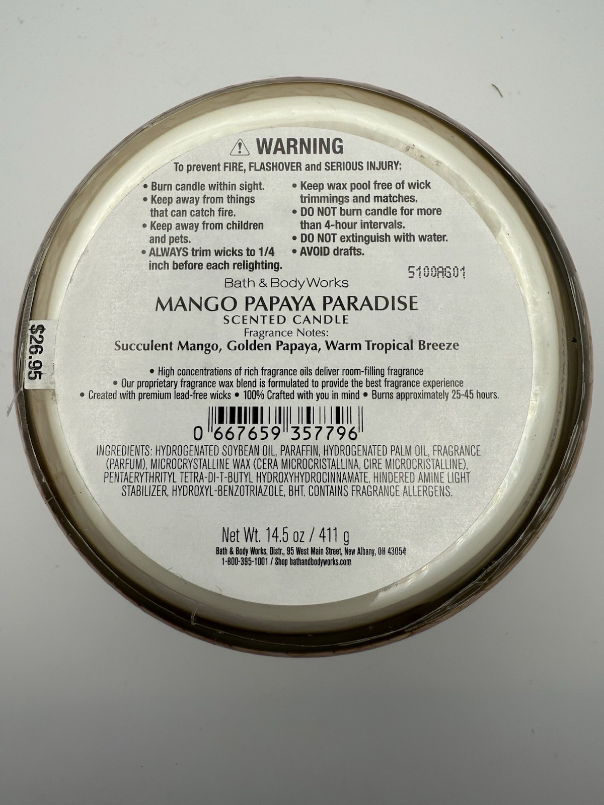 Bath & Body Works MANGO PAPAYA PARADISE 🥭 Scented 3 Wick CANDLE 25-45 Hrs YUM!