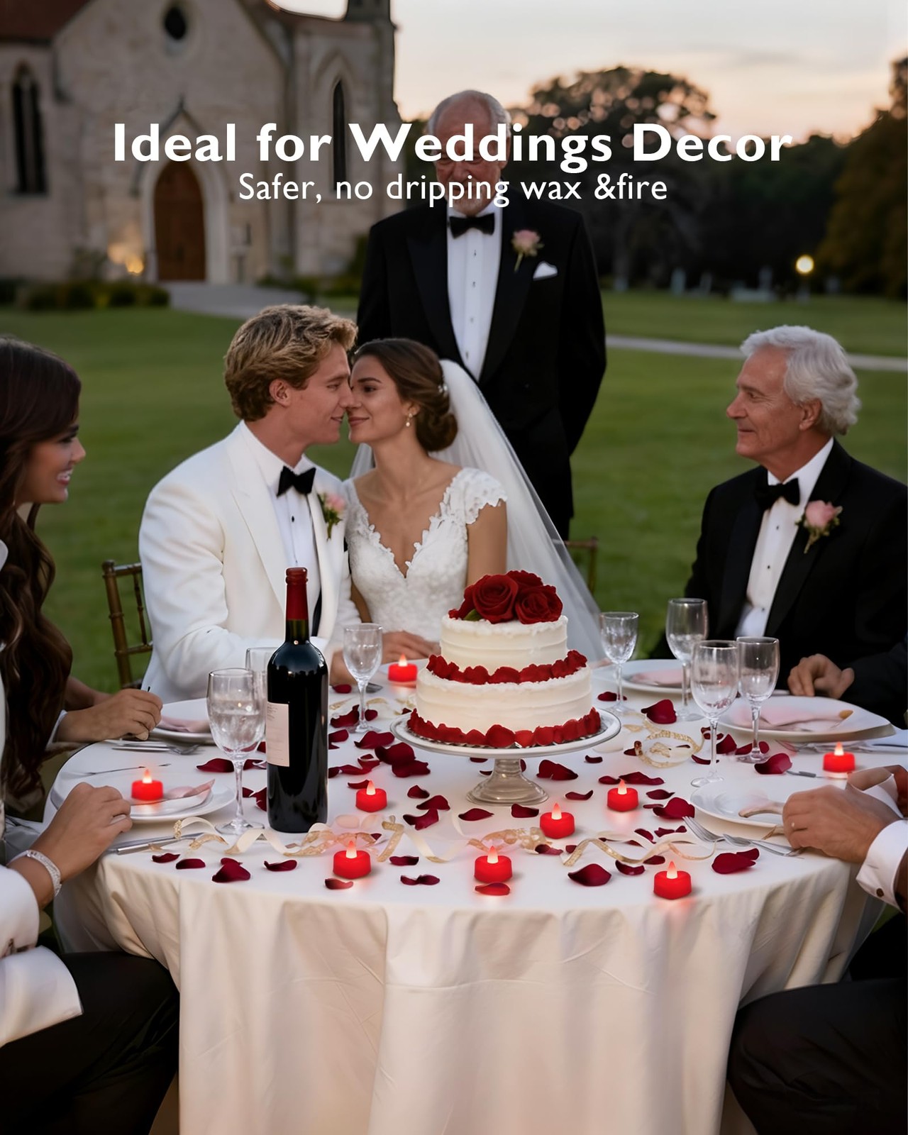 1000 Pieces Red Artificial Rose Petals with 12 Red Heart LED Tea Lights, Rose