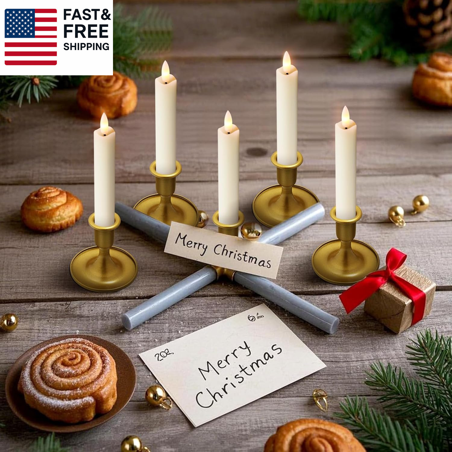 Upgraded Real Wax Short LED Flameless Taper Candles with Remote, 6 PCS White