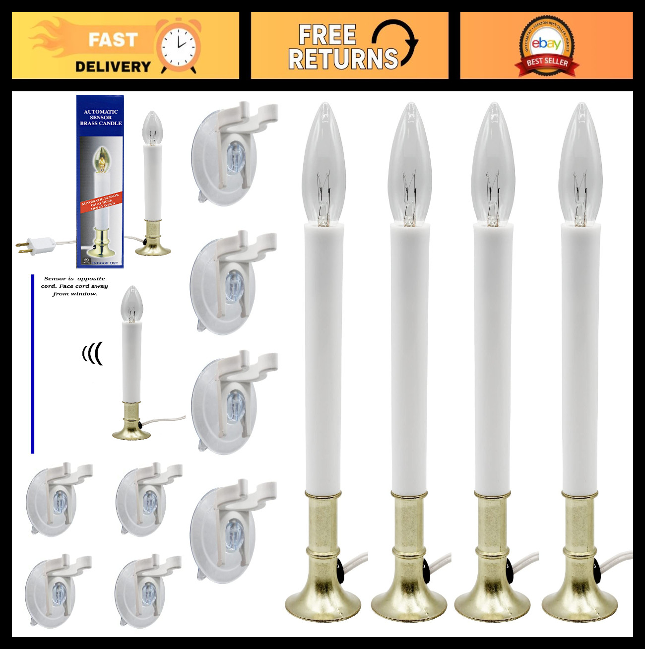 Electric Window Candle Kit – Dusk to Dawn Sensor, 7W Bulb, Suction Cup Holder, 4