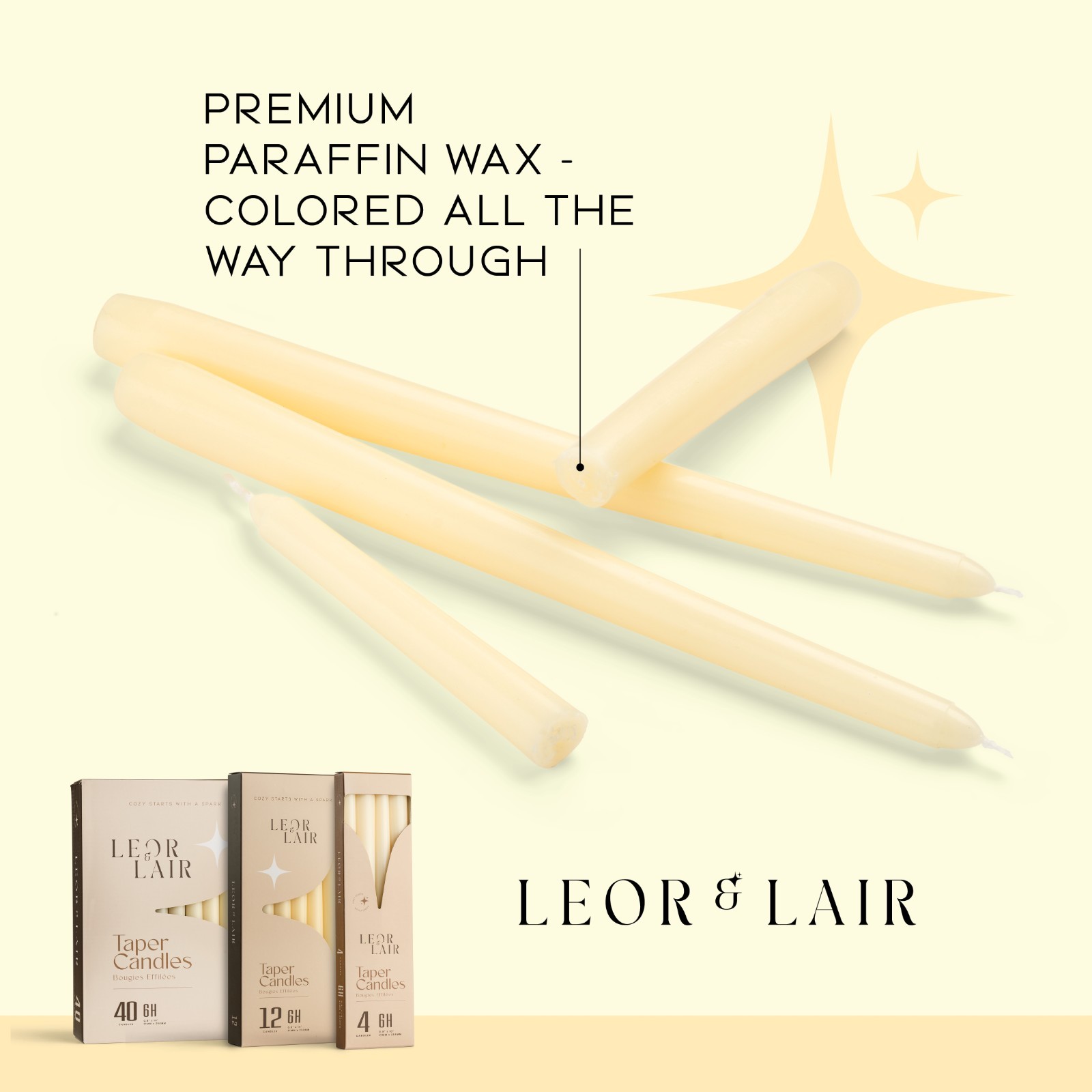Leor & Lair Bulk Taper Candles – 40 Pack – 10″ Tall Candlesticks, 6+ Hours Burn