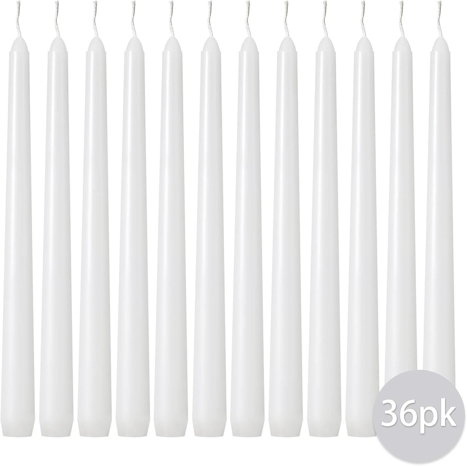 Taper Candles 10 Inch (H) Dripless, Set of 36 White Unscented and Smokeless Tape