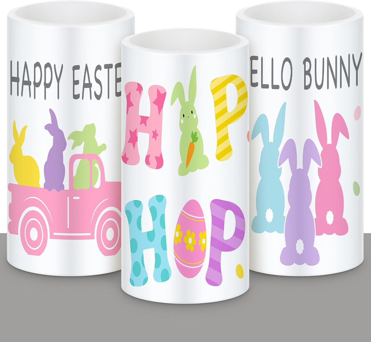 3 Pcs Pastel Easter Flameless LED Candles Battery Operated Bunny Spring Flickeri