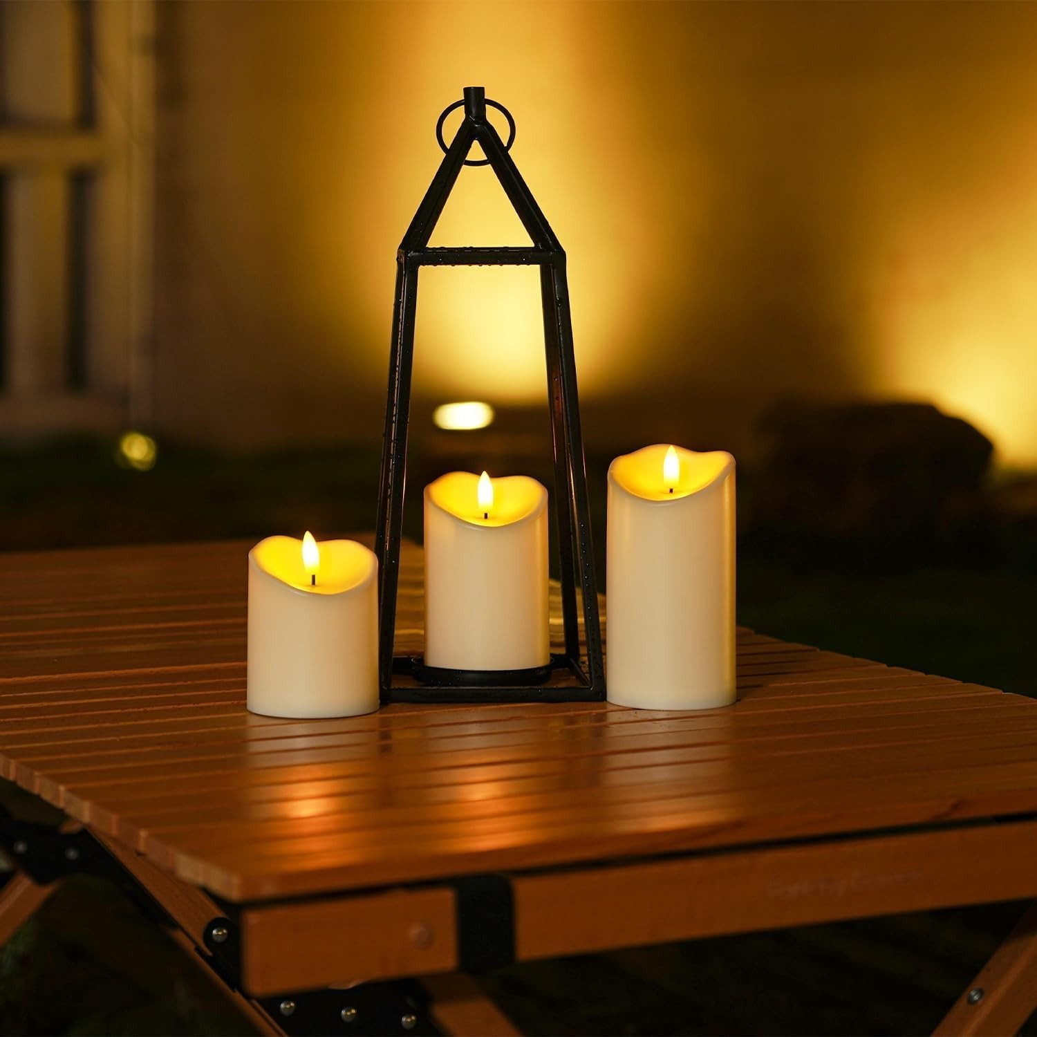 Outdoor Waterproof Flameless Candles Set of 3 with Remote Control – Dark Ivory