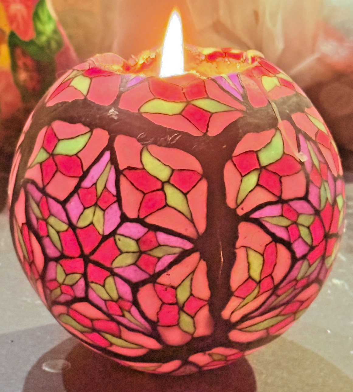 1980’s * VINTAGE LARGE * HAND MADE/PAINTED * GLOW CANDLE * “STAINED GLASS” NEW