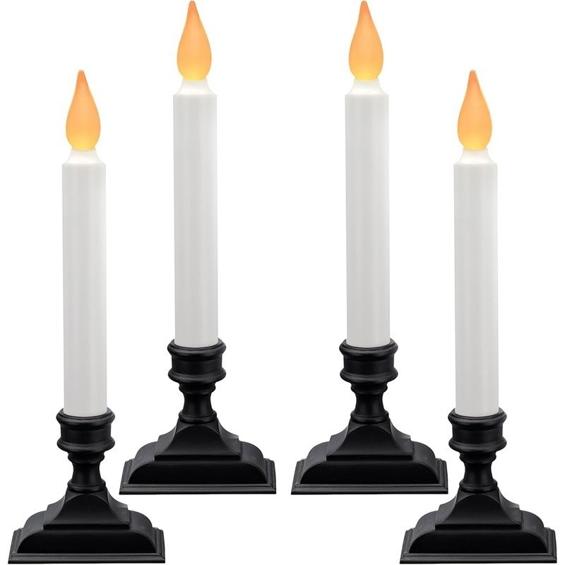 Cordless Flameless Window Candles W/ Flickering Flame Automatic Timer Pack of 4