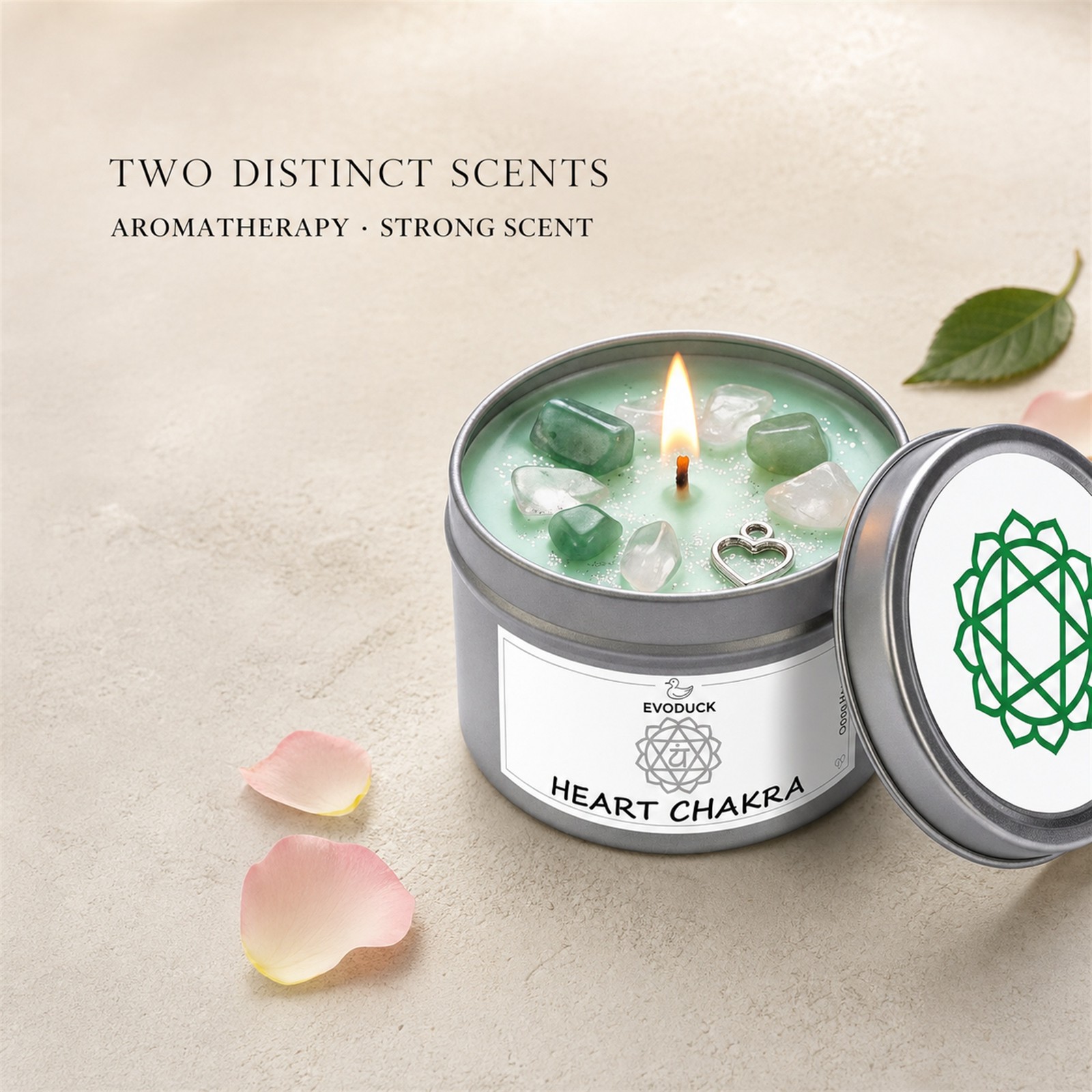 2-Piece EVODUCK Heart & Third Eye Chakra Healing Candles, Crystals