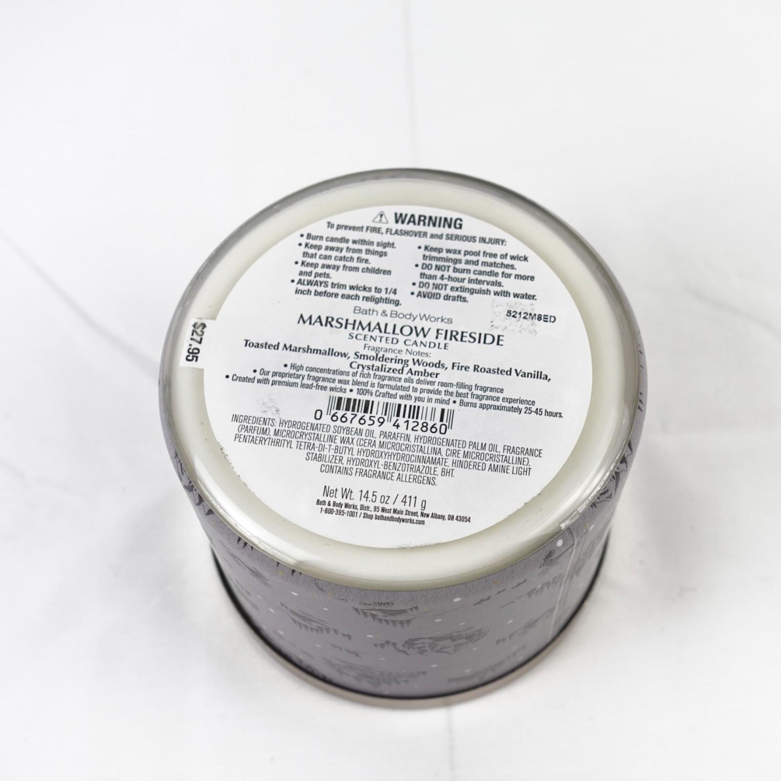 Bath & Body Works Marshmallow Fireside Scented 3 Wick Large Candle 14.5 oz