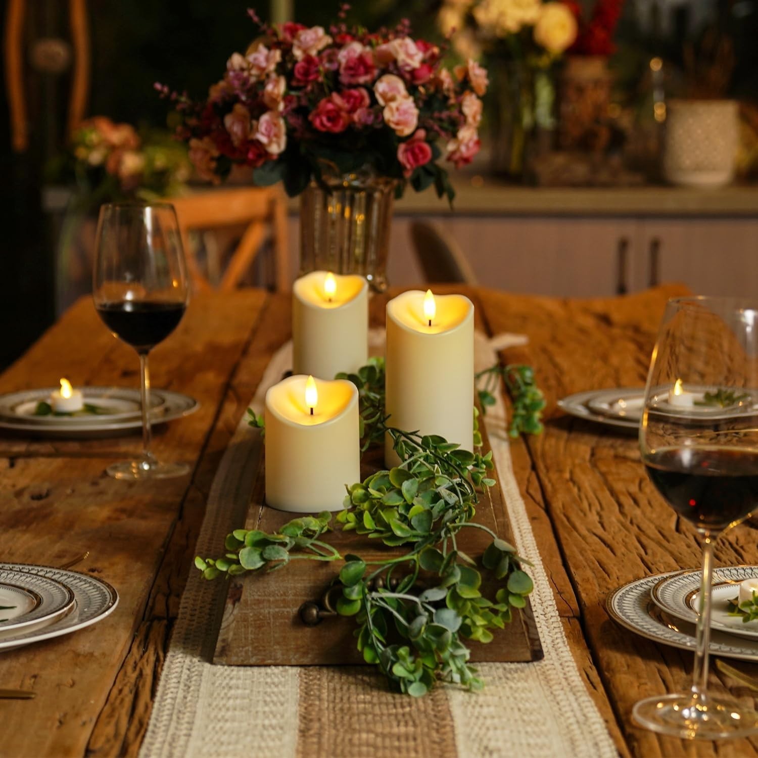 Outdoor Waterproof Flameless Candles Set of 3 with Remote Control – Dark Ivory
