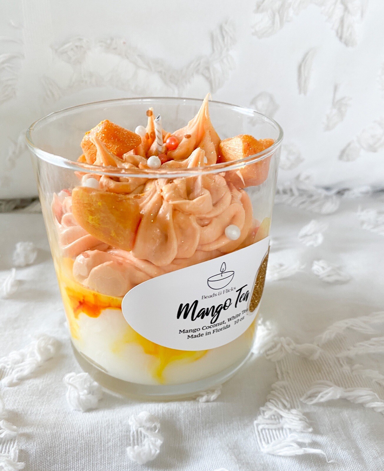 Beads And Flick Mango Tea Candle Bedroom/Bathroom Container Candle Orange Yellow
