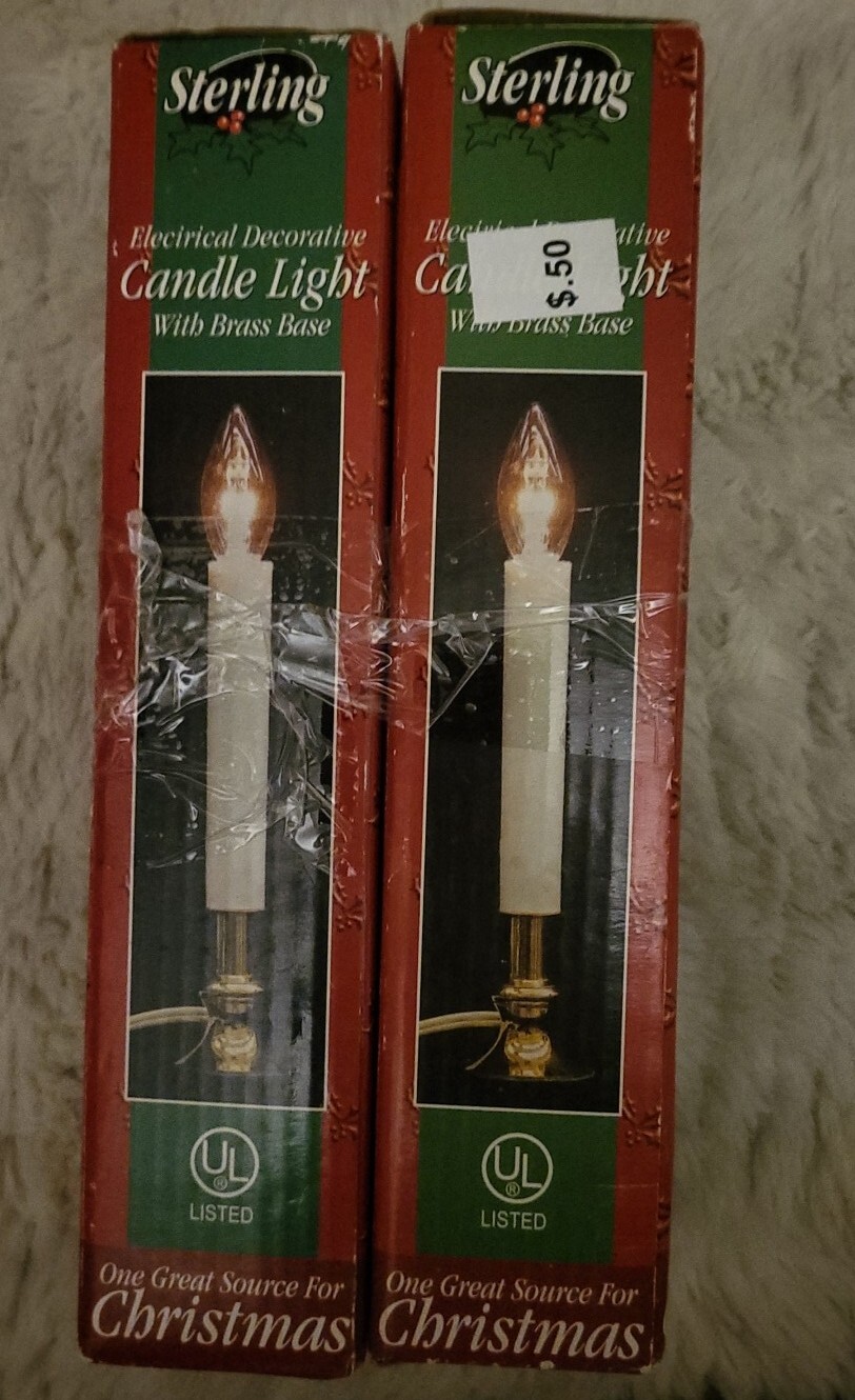 2 Electric Window Candle Lamp with Solid Brass Base, On/Off Switch, Light Bulb