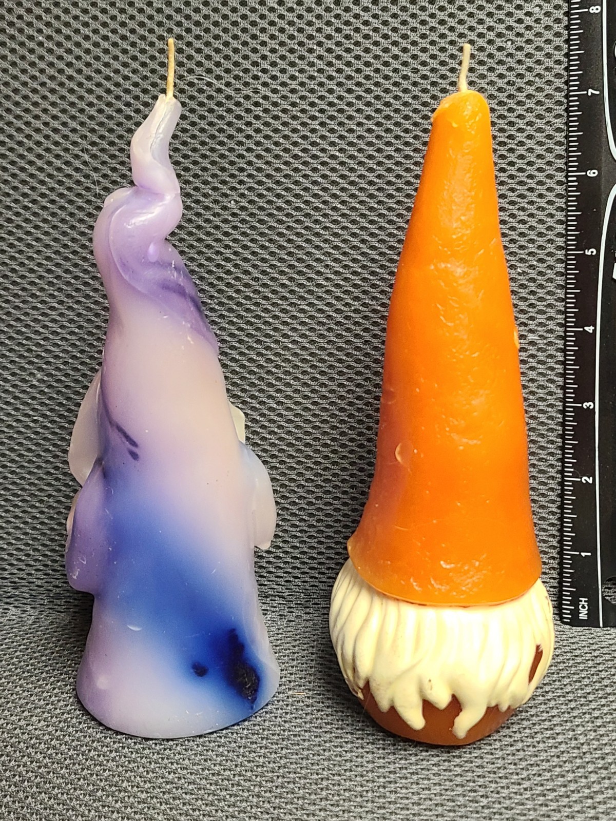 VINTAGE New UNLIT Pair of Candles CHRISTMAS ELF GNOME & WIZARD w/ RAINBOW 7.5″